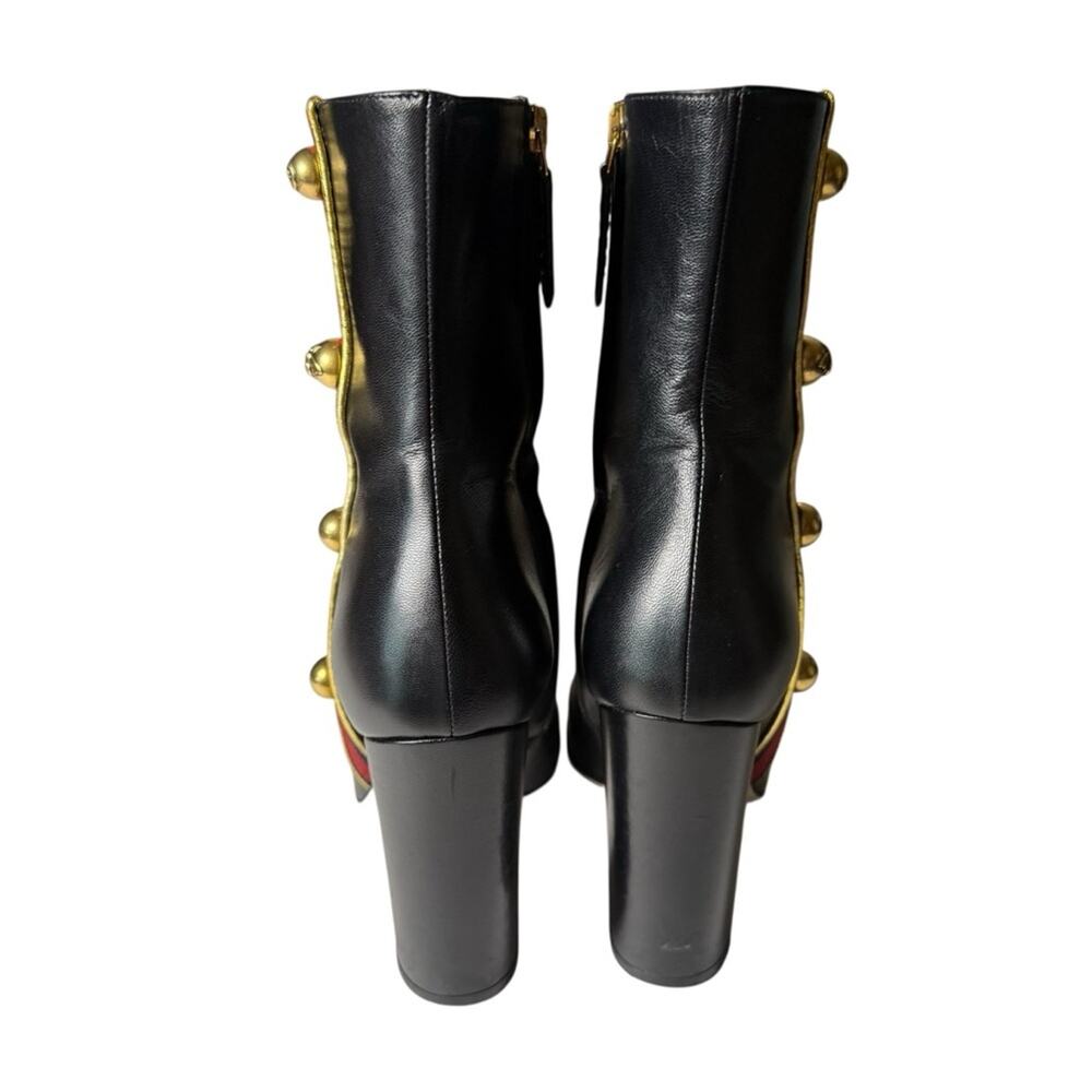 Gucci Malaga Kid Web Carly Leather Mid Calf Boots Gold Stud Side  EU 39/US 9 - Picture 6 of 15
